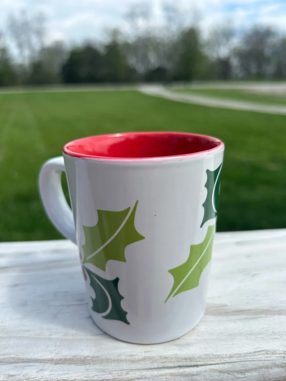 Starbucks Christmas Holly Leaf and Berry 9 oz Coffee Mug | White w/Gr & Red 2011